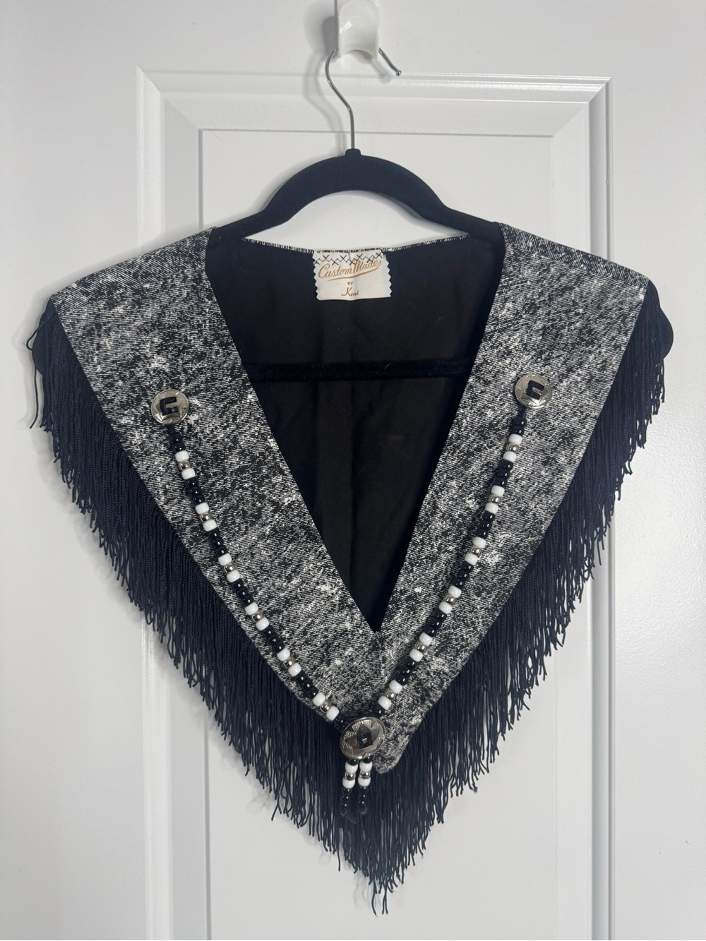 Vintage Custom Made by Keni Western Shawl Black/White Fringe